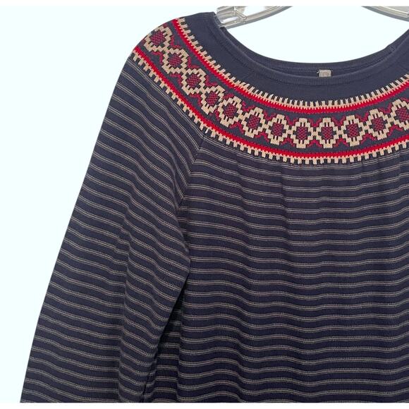 Hanna Andersson Fair Isle Sweater Dress Girls Large Navy Striped Cotton Nordic - Picture 2 of 8